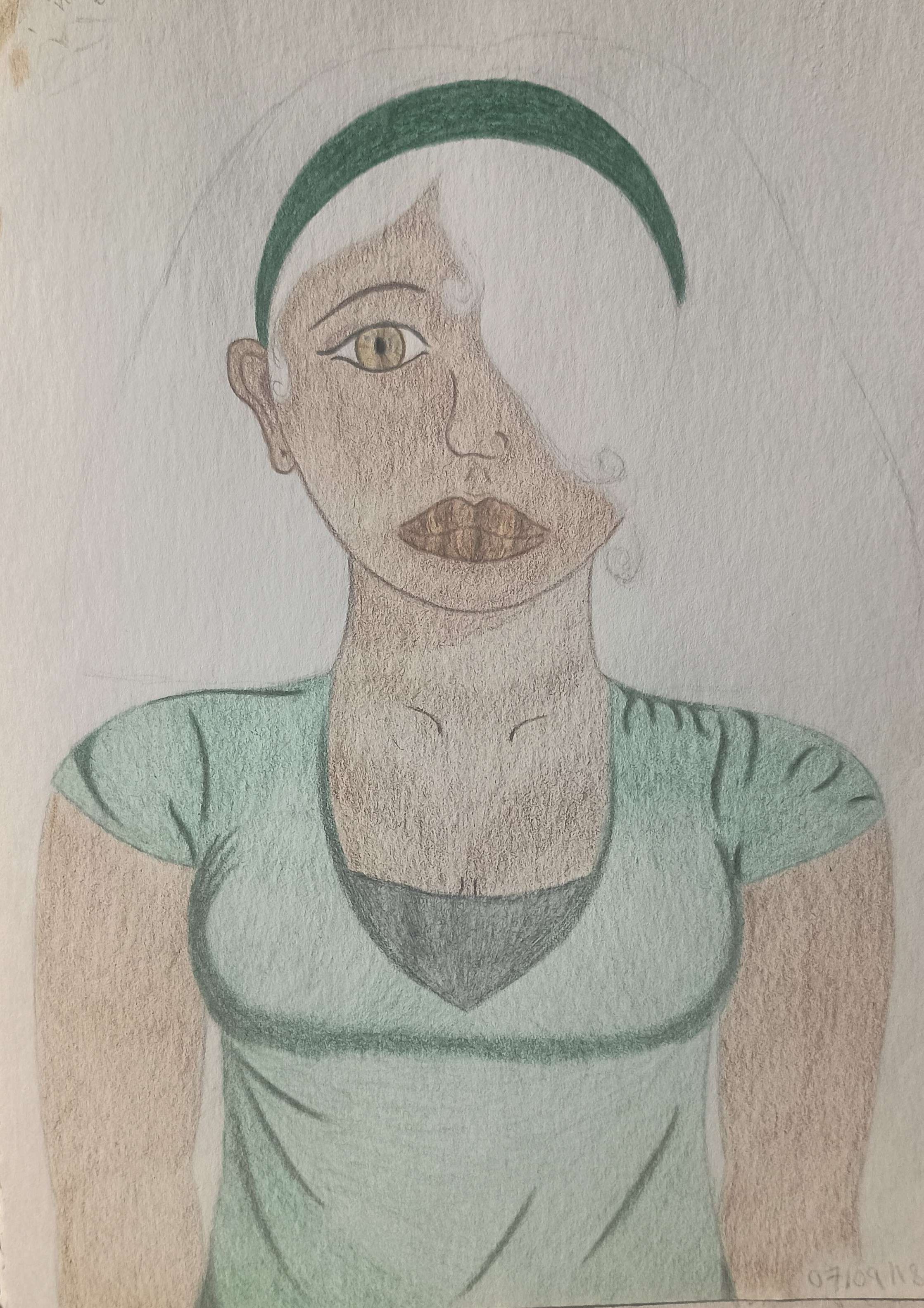 Girl in Green-Colored Pencil